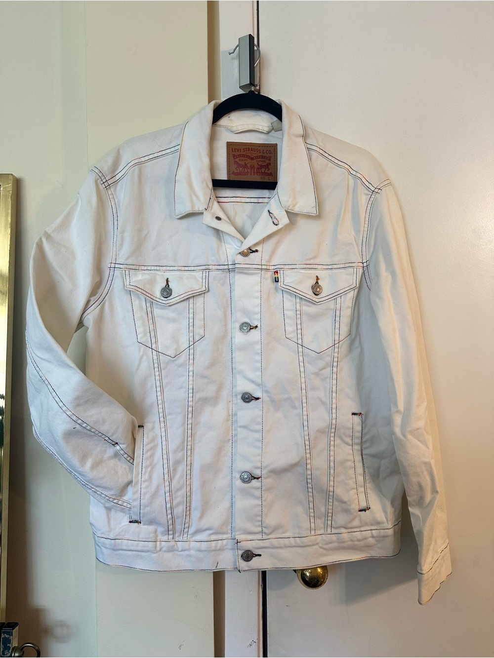 Levi's 2019 Pride CollectionWhite Denim Jacket with Rainbow Detailing